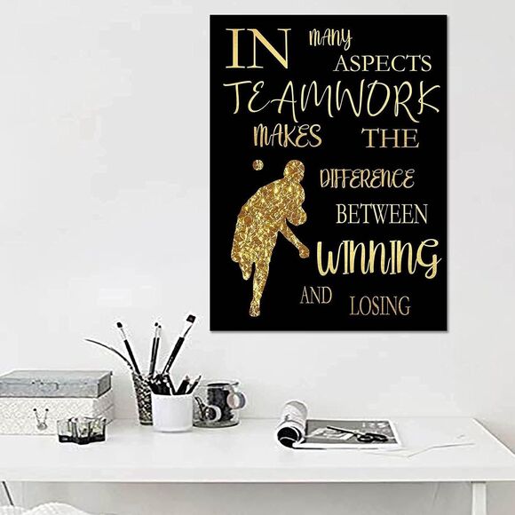 Baseball Player‎ Sport Abstract Wall Art Print, Black Gold Motivational Quoted - Picture 1 of 3